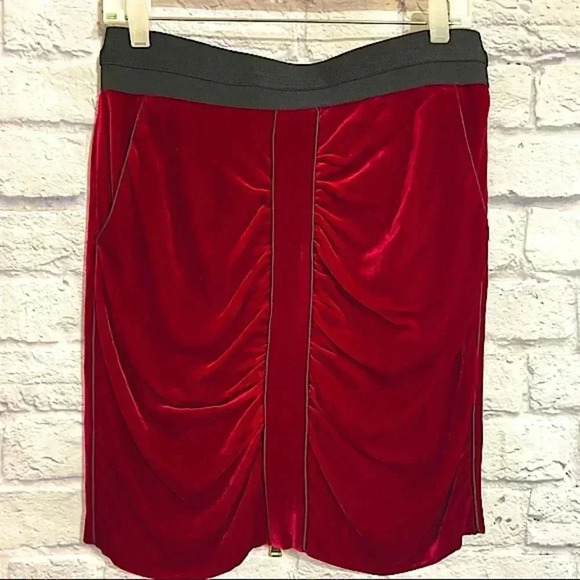 BCBG MaxAzria Boho Velvet Skirt With Ruching And Zipper In The Back Steampunk - Picture 1 of 5